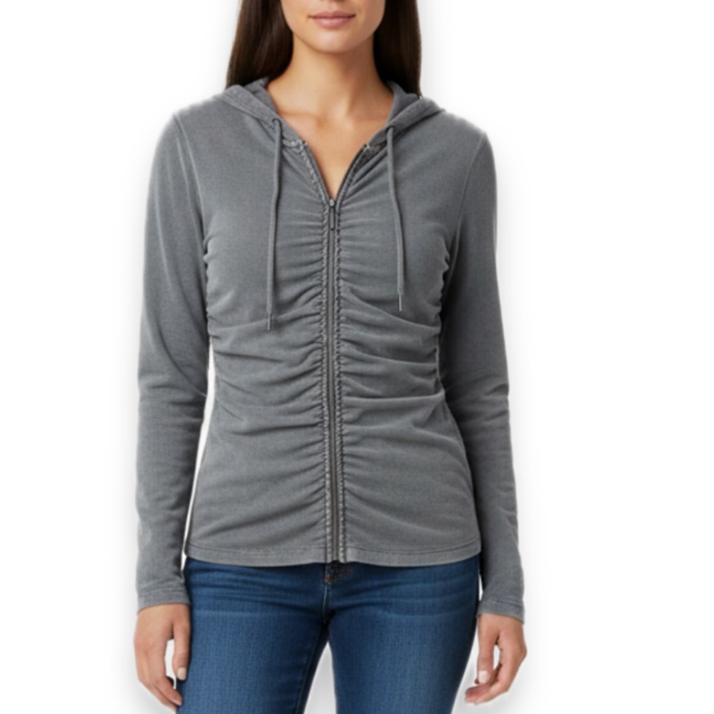 Calvin Klein Gray Ruched Zip Hoodie Size Medium